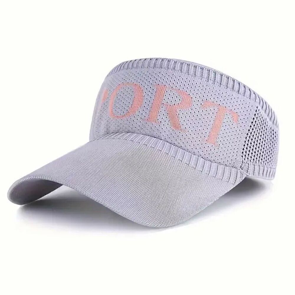 NWT Gorgeous SPORT Grey & Pink Graphic Knit Visor Elastic Sun Hat UV Protection